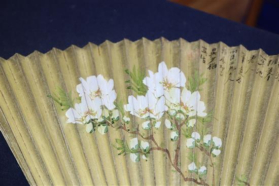 A Chinese lacquer fan and two others